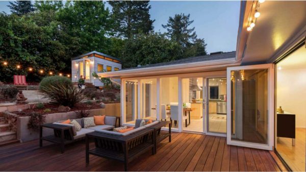 Outdoor patio in the evening